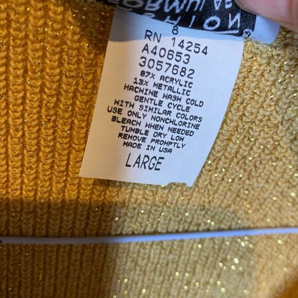 QVC fashion formulas NOS deadstock gold lame long sleeve button front cardigan L - Picture 7 of 7